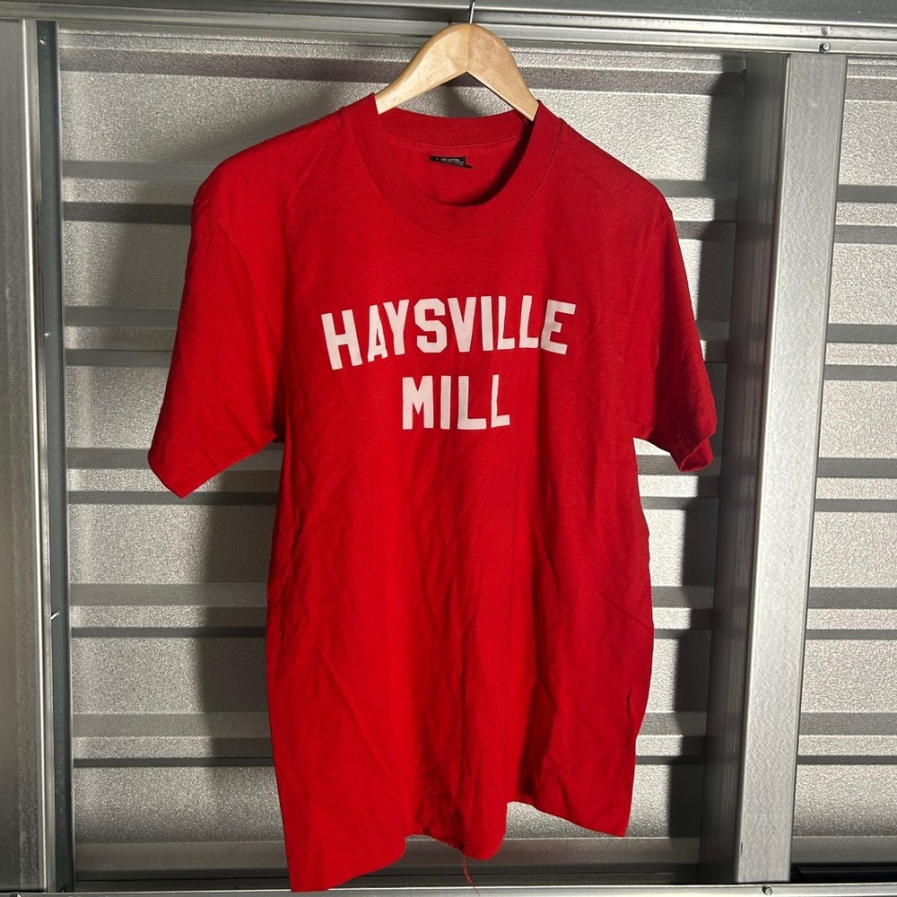 VINTAGE Screen Stars Best T Shirt Mens L Red Haysville Mill Single Stitch 90s